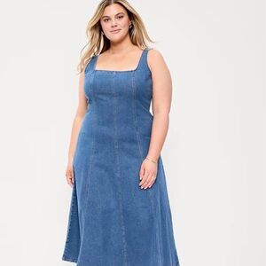 Plus Size Denim A-Line Maxi Dress - Blue